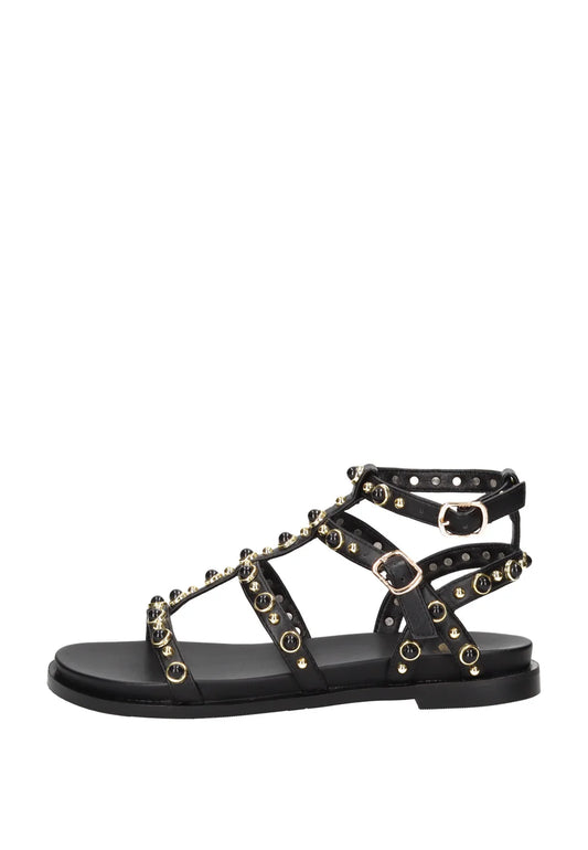 GOLD&GOLD SANDALI GLADIATORE NERI
