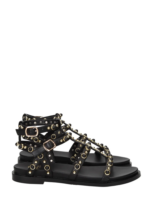 GOLD&GOLD SANDALI GLADIATORE NERI