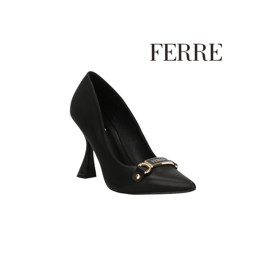 FERRE DECOLLETTE CON LOGO IN ECOPELLE NERA