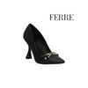 FERRE DECOLLETTE CON LOGO IN ECOPELLE NERA