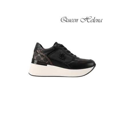 QUEEN HELENA SNEAKERS DONNA ZEPPA DETTAGLI LOGATI NERO
