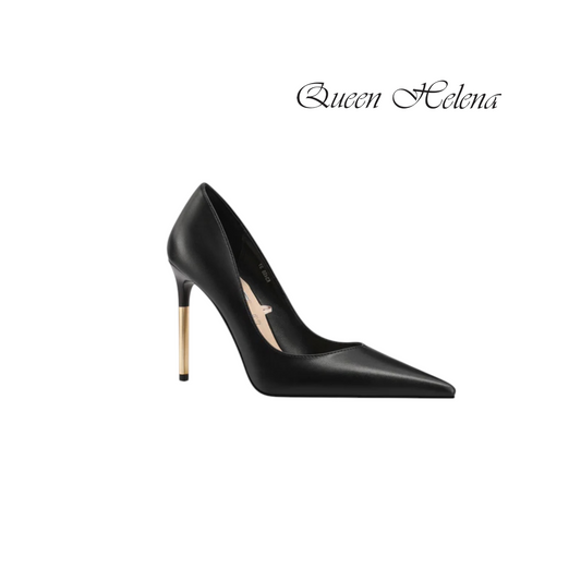QUEEN HELENA DECOLLETTE NERE CON TACCO SPILLO DORATO