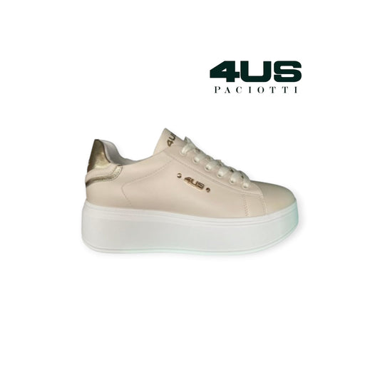 PACIOTTI SNEAKERS BEIGE CON LOGO IN ORO