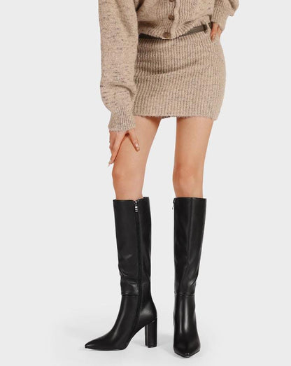 QUEEN HELENA STIVALI IN PELLE  CON ZIP NERI TACCO ALTO
