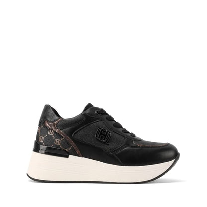 QUEEN HELENA SNEAKERS DONNA ZEPPA DETTAGLI LOGATI NERO